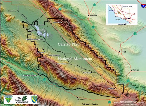 Relief map of the Carrizo Plain National Monument