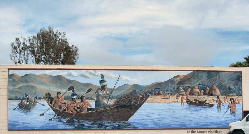 Lompoc mural depicting Chumash on the coast