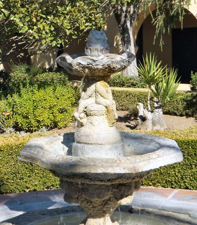 The garden fountain at Mission Santa Ines