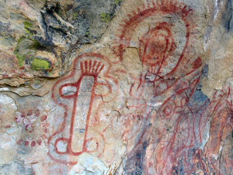 Some of the many Native American pictographs on the Painted Rock, Carrizo Plains