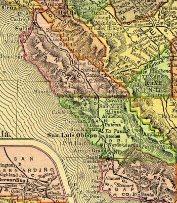 Detail of an 1895 map of California