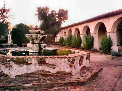 California Mission fountain at San Miguel