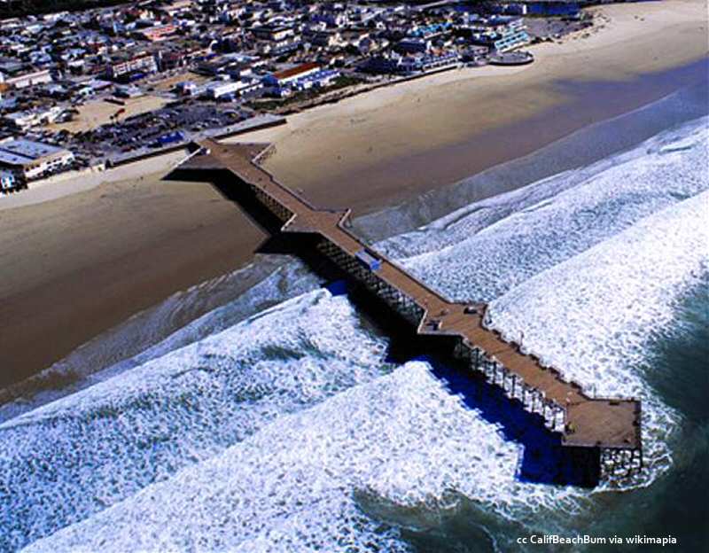 Nice aerial view of the Pismo pier showing the cantilevers